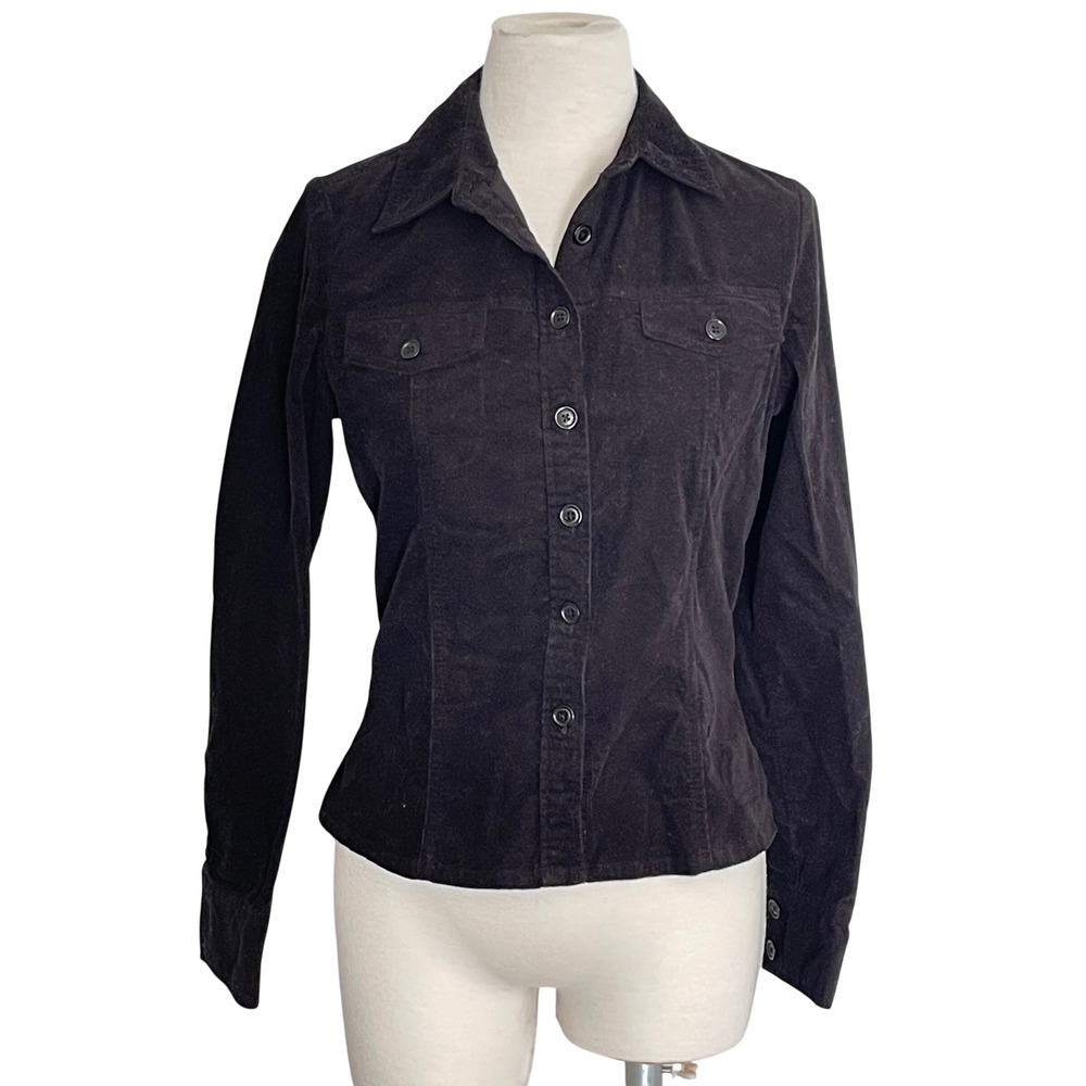 Club Monaco Corduroy Button‎ Up Shirt Black Long Sleeve Women's Size S
